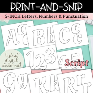 Letras de tablón de anuncios imprimibles en fuente de escritura, letreros para fiestas de bricolaje, exhibiciones educativas para maestros, impresión y corte de letras y números de 5 pulgadas