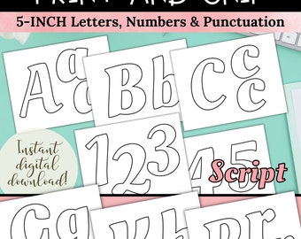 Printable Bulletin Board Letters in Script Font, DIY Party Signs, Teacher Educational Displays, Print and Cut 5 Inch Letters and Numbers