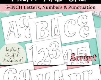 Printable Bulletin Board Letters in Script Font, DIY Party Signs, Teacher Educational Displays, Print and Cut 5 Inch Letters and Numbers