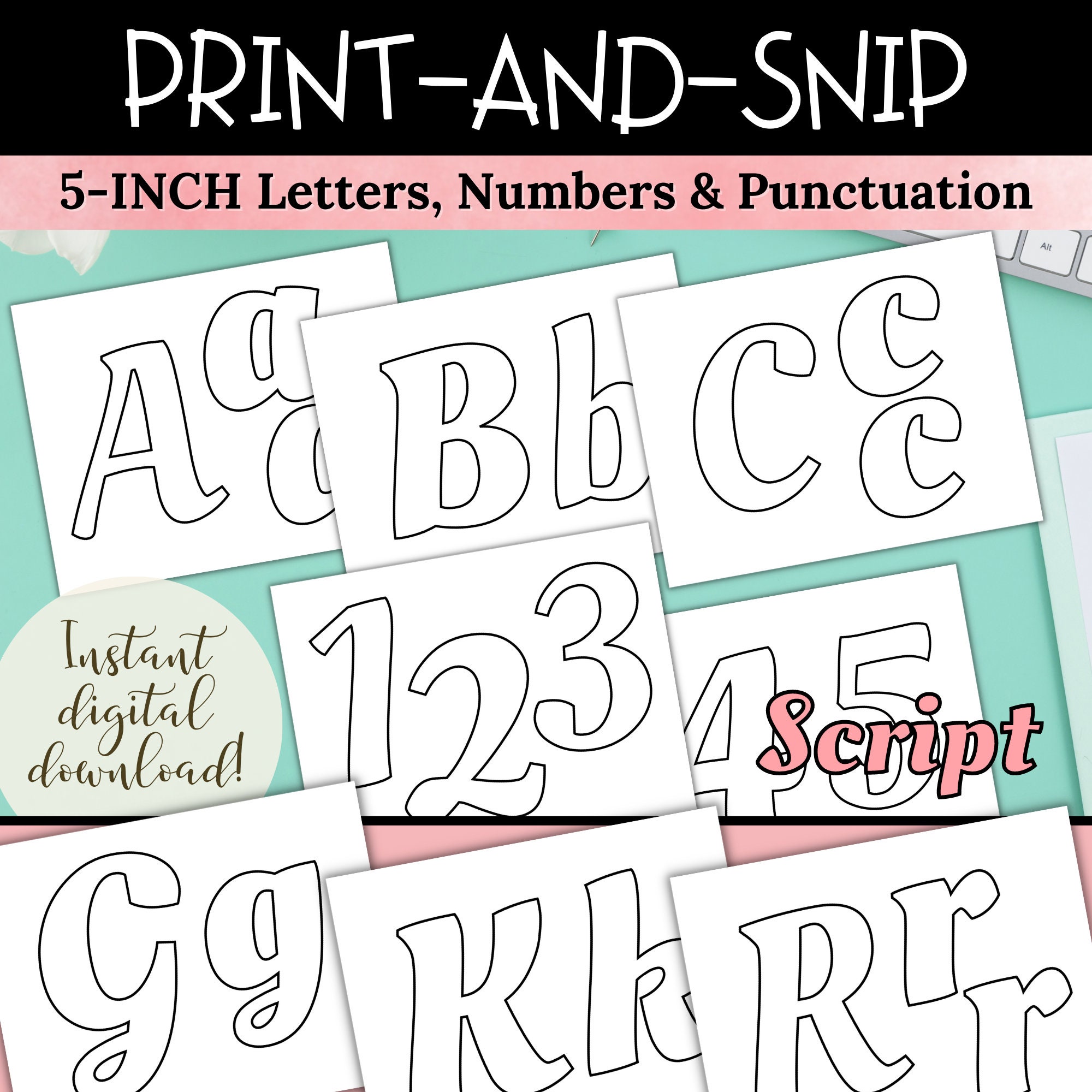 Printable Bulletin Board Letters in Script Font, DIY Party Signs, Teacher Educational Displays, Print and Cut 5 Inch Letters and Numbers - Etsy printable-bulletin-board-letters-in-script-font-diy-party-signs-teacher-educational-displays-print-and-cut-5-inch-letters-and-numbers-etsy