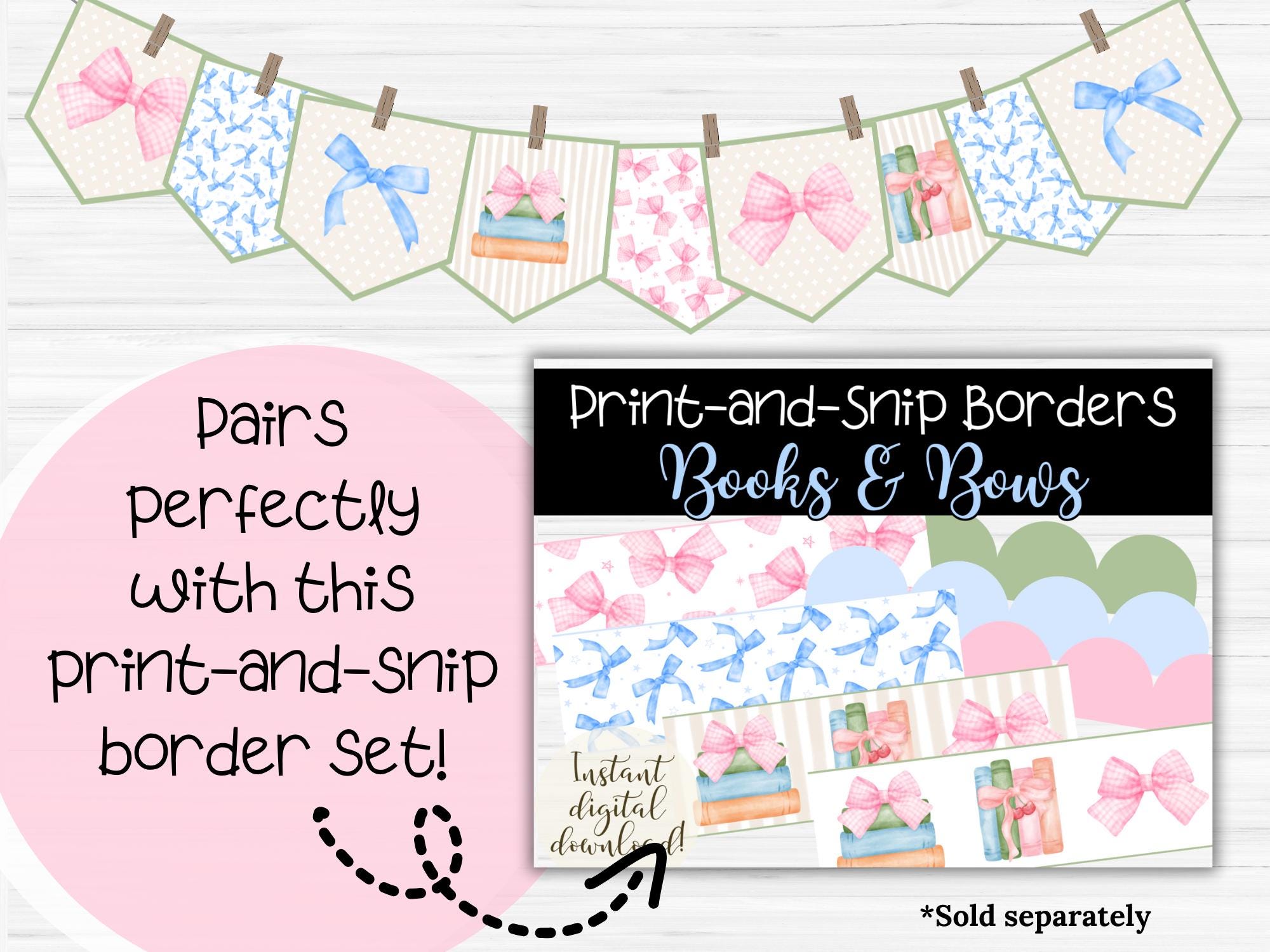 Books and Bows Bunting Banner | Pastel Bulletin Board Decor (digital ...