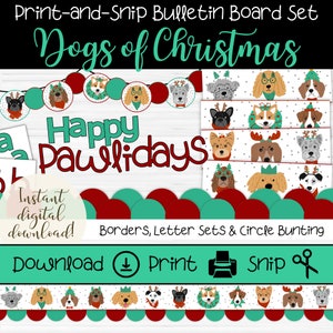 Christmas Dogs Bulletin Board Theme Set | Printable Dog Face Borders | Holiday Bulletin Board | Christmas Classroom | Bulletin Board Letters