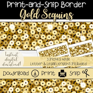 Gold Sequin Border Strips: Printable Bulletin Board Trim (Digital Download)