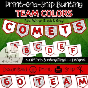Red & White Bunting Banner Flags | Printable School Banner | School Colors Red and White | Team Mascot Spirit Banners | Red Bunting Flags