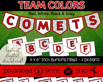 Red & White Bunting Banner Flags: School Team Colors (Digital Download)