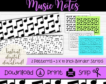 Music Notes Bulletin Board Border Strips | Printable Music Borders | Musical Classroom Display | Choir Teacher Decor | Music Notes & Symbols