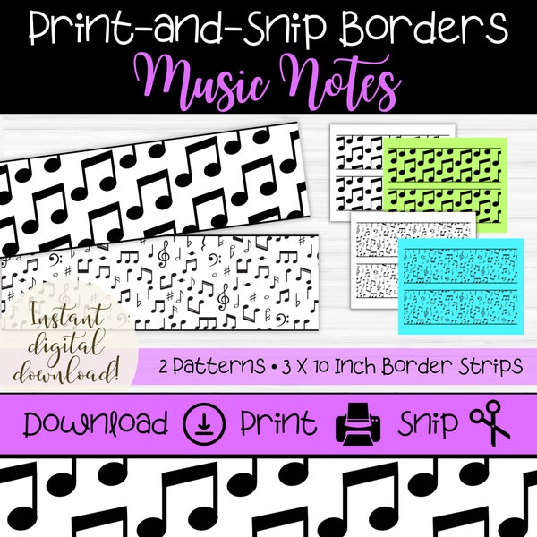 Music Notes Bulletin Board Border Strips | Printable Music Borders | Musical Classroom Display | Choir Teacher Decor | Music Notes & Symbols