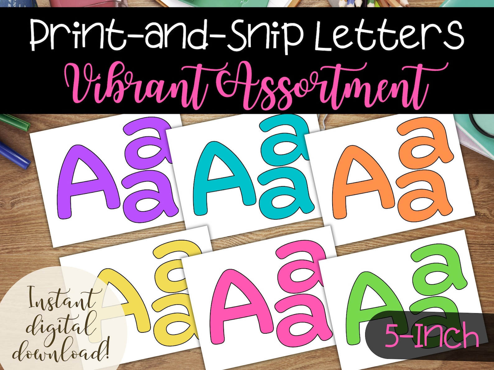 Printable Classroom Bulletin Board Letters in Vibrant Color Assortment, 5 Inch Letter Sets for