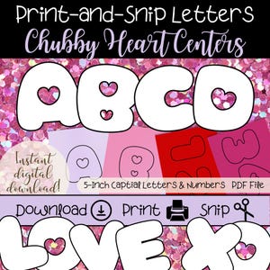 Letras de burbuja grandes / Juego de letras para tablón de anuncios imprimibles / Decoraciones para el aula por el día de San Valentín / Contorno negro / 5 pulgadas / Temática de corazón