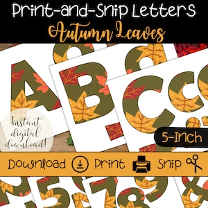 Fall Leaves Bulletin Board Letter Set | Printable Autumn Letters | Holiday Classroom Theme | Teacher Decoration Idea | Brown, Orange Foliage