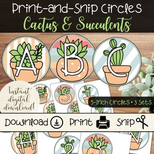 Conjuntos de letras de cactus y suculentas pastel / Letras boho imprimibles para decoración del aula / Tema de plantas / Idea de tablón de anuncios para maestros