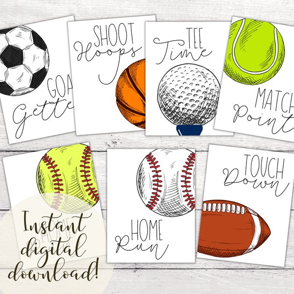 Kids Sports Prints | Printable Athletic Posters for Teacher's Classroom | Football, Soccer, Tennis, Basketball, Golf & Baseball Art Prints