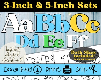 Lettres imprimables pour babillard | Contour noir de 3 et 5 pouces (PDF)