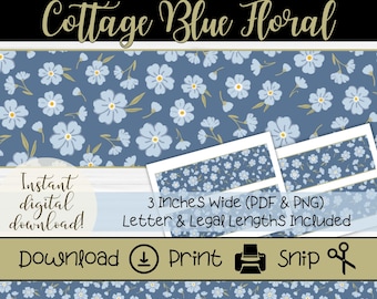 Blauwe bloemenrand: Cottagecore Classroom Decor (digitale download pdf en png)