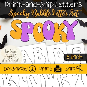 Espeluznante conjunto de cartas de burbujas de Halloween / Cartas de tablón de anuncios imprimibles grandes / Tema del tablón de anuncios retro de otoño / Cartas lindas de Halloween