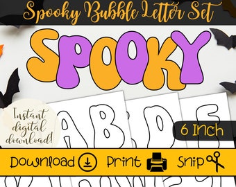 Spooky Halloween Bubble Letter Set | Large Printable Bulletin Board Letters | Fall Retro Bulletin Board Theme | Cute Halloween Letters