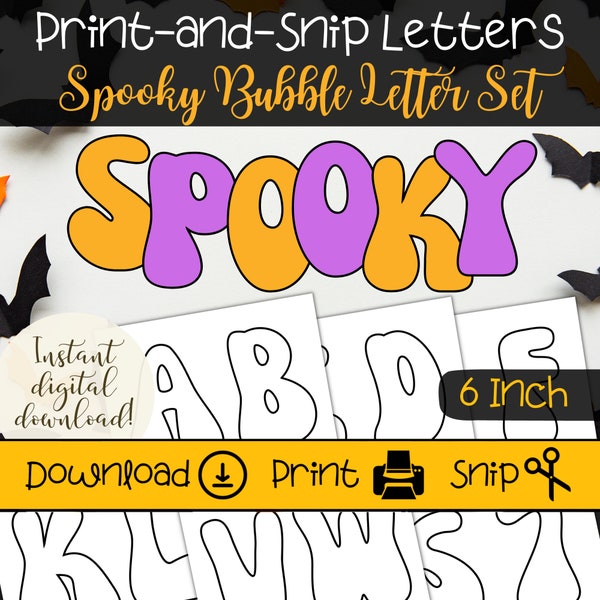 Spooky Halloween Bubble Letter Set | Large Printable Bulletin Board Letters | Fall Retro Bulletin Board Theme | Cute Halloween Letters
