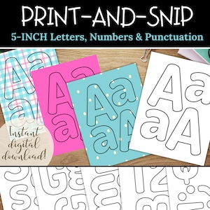 Letras y números para tablón de anuncios / Letras delineadas con tinta negra imprimibles / Letras para profesores / Letras para carteles y pancartas / Juego de letras en PDF de 5 pulgadas