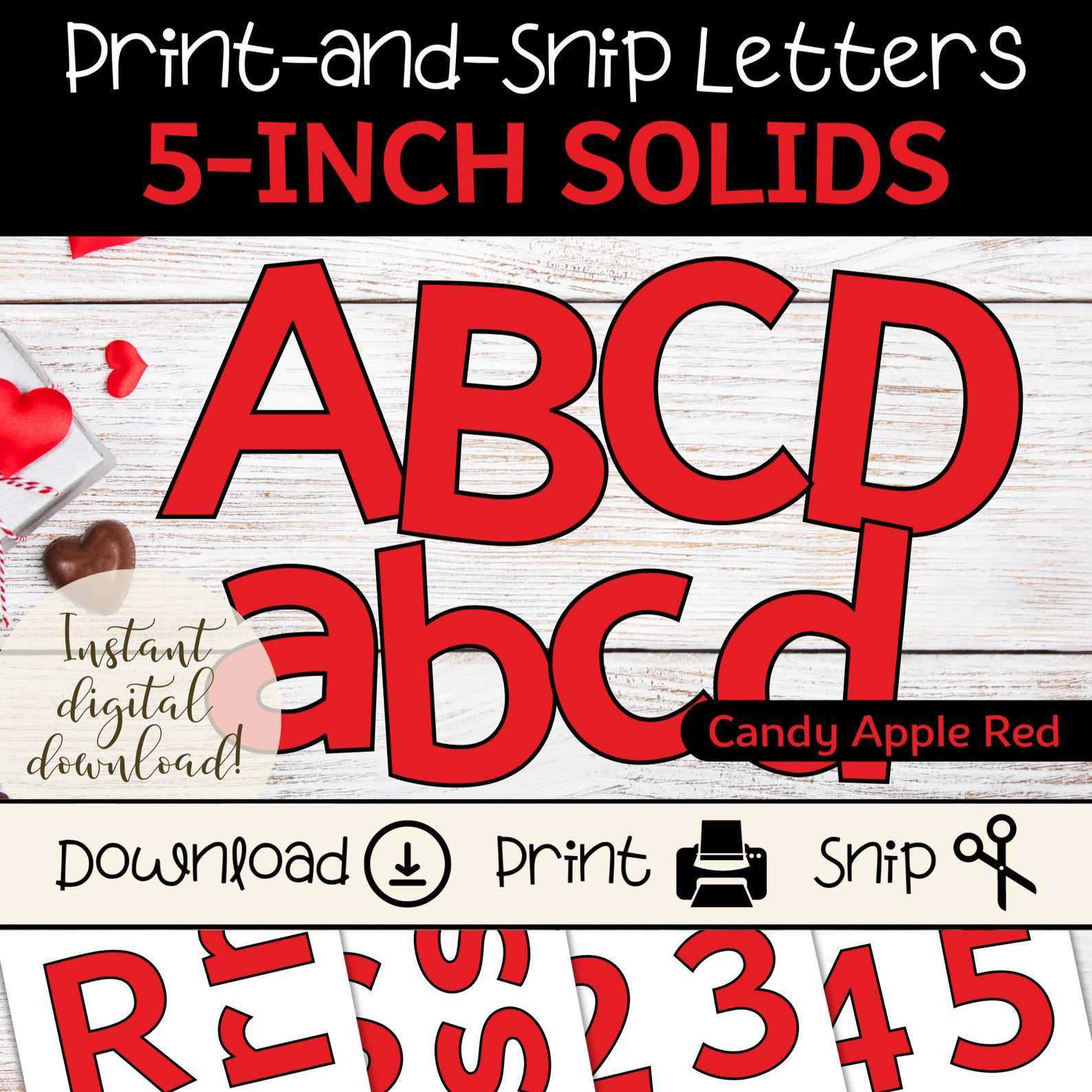 Candy Apple Red Bulletin Board Letters, Printable 5-inch Block Alphabet ...
