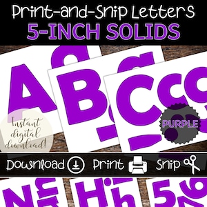 Cartas de tablón de anuncios púrpuras / Conjunto de letras imprimibles / Púrpura brillante / Letras de 5 pulgadas para maestros / Letreros y pancartas de bricolaje / Color del equipo púrpura
