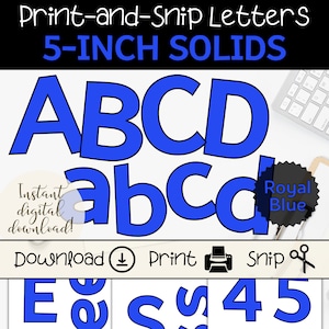 Conjunto de letras azul real / Cartas de tablón de anuncios imprimibles / Letreros y pancartas de bricolaje / Letras azules brillantes de 5 pulgadas / Cartas de maestros para el aula