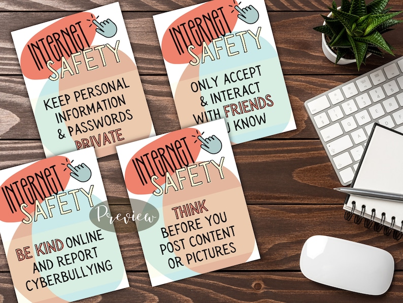 Internet Safety Classroom Poster Set: Neutral Minimalist Prints ...