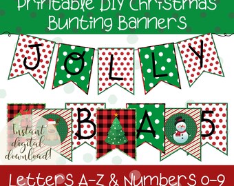 Christmas Bunting Banner Flags: Red & Green Polka Dot Theme (Digital Download)
