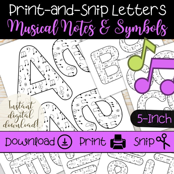 Musical Notes & Symbols Bulletin Board Letters Set for Music Teachers | Printable Classroom Letters | Music Room Door Signs | Party Banner