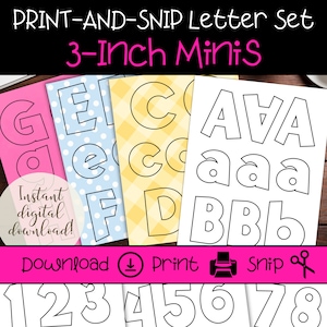 Puede incluir: Conjunto de letras y números imprimibles de 7,6 cm para recortar. Las letras y los números están delineados en negro y están sobre un fondo blanco. Se muestran las letras A, B, C, D, E, F, G, así como los números 1, 2, 3, 4, 5, 6, 7, 8.