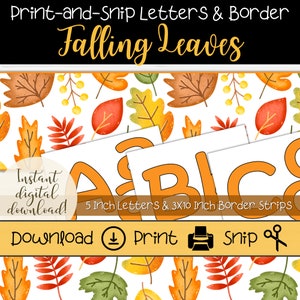 Fall Leaves Bulletin Board Set: Printable Autumn Letters & Border (Digital Download)