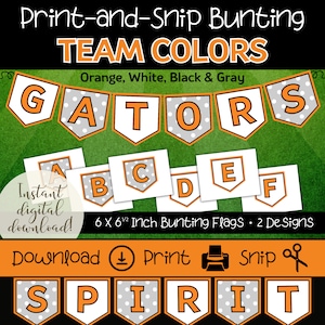 Orange & White Bunting Banner Flags | School Spirit Bunting | Printable Team Spirit Flags | Orange, White, Gray School Colors | School Signs