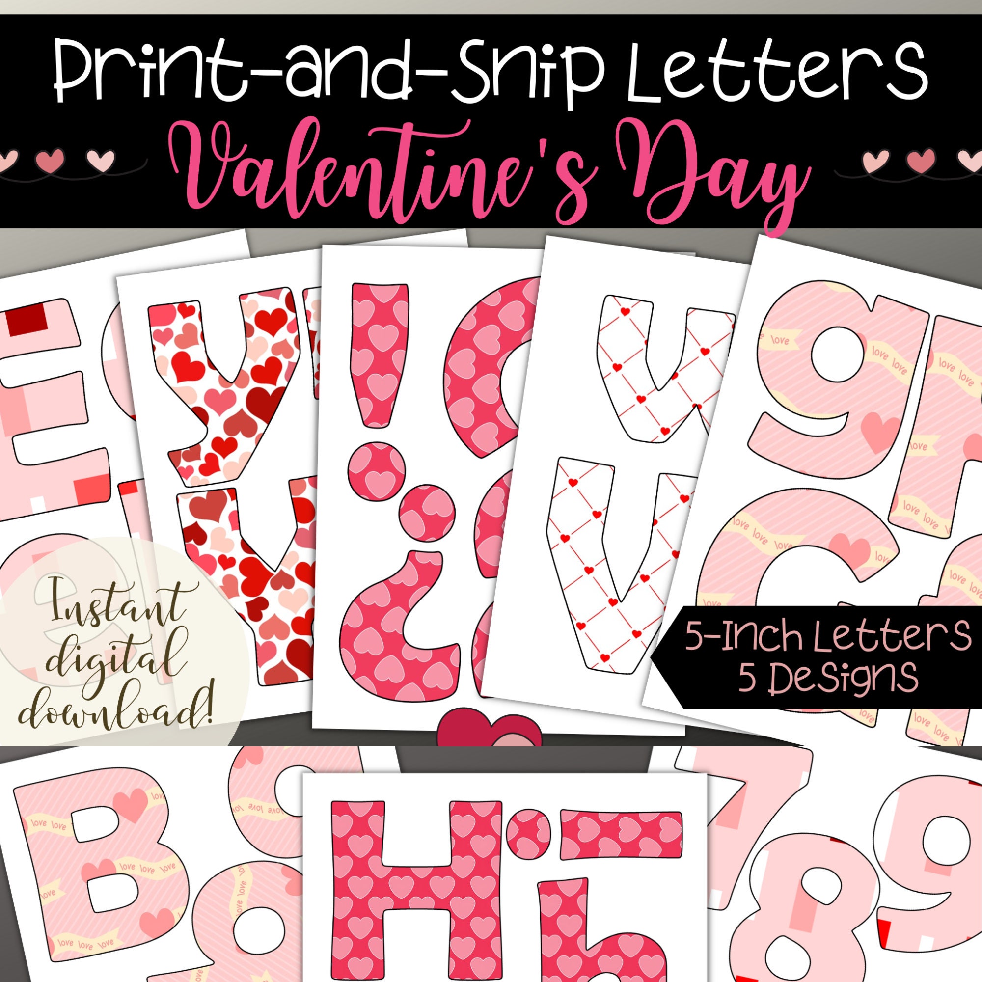 Pastel Hearts, Valentine's Day Bulletin Board Letters, Alphabet