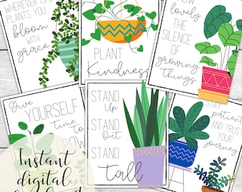 Posters planten in de klas | Thema potplanten | Citaten over groeimindset | Afdrukbare posterset | Pothos & Ivy Greenery | Schattig decor met muurafdruk
