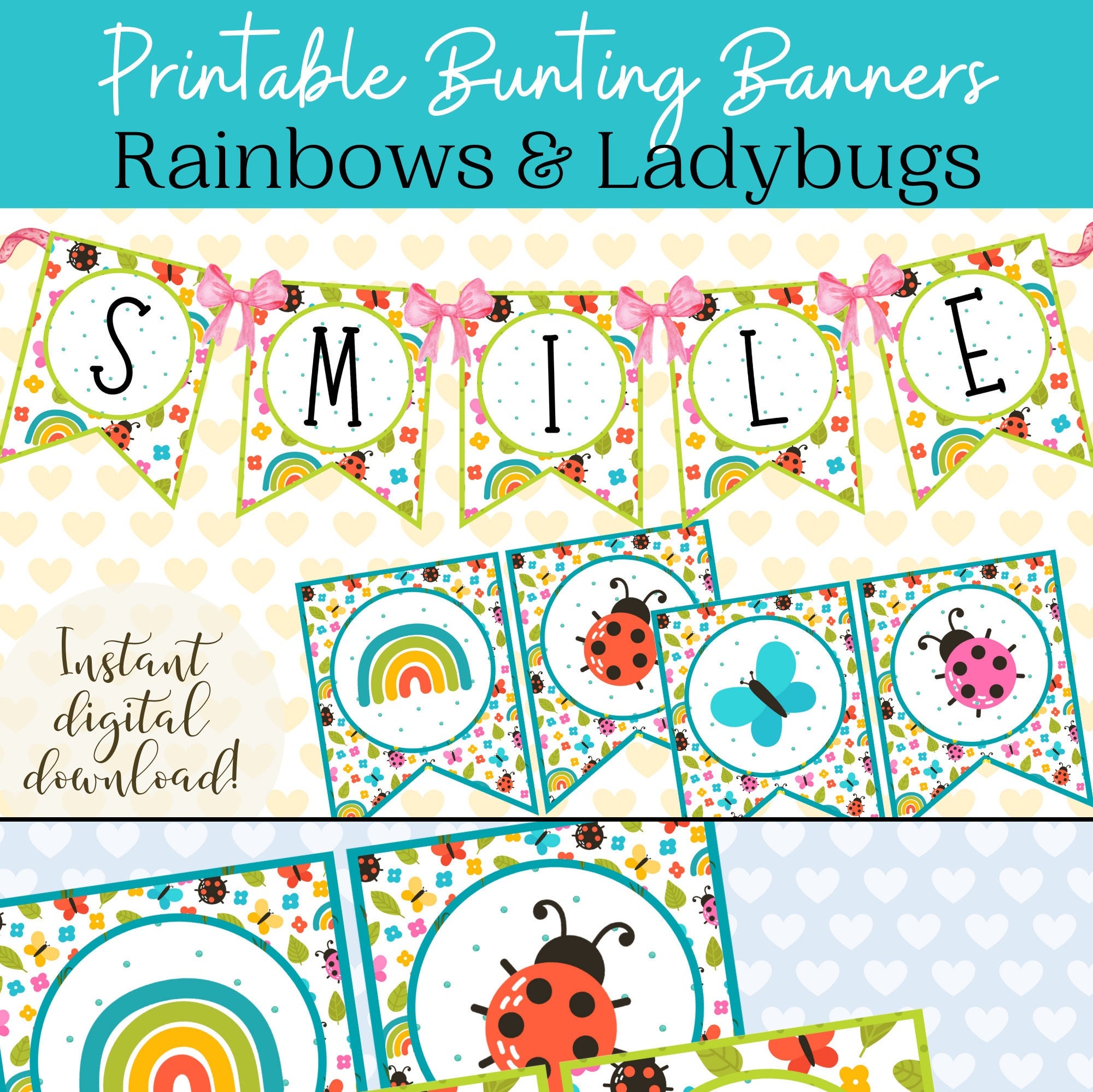 Spring Bunting Banner Flags, Printable Party Banner, Ladybug ...
