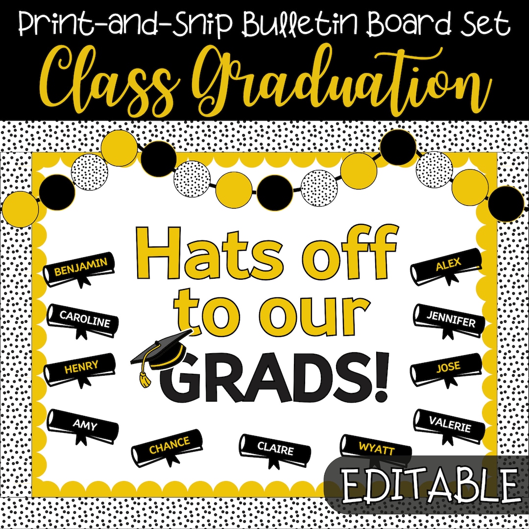 Graduation Bulletin Board Kit Printable & Editable Cap and Diploma