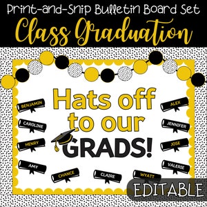 Kit de tablón de anuncios de graduación / Imprimible y editable / Birrete y diploma / Felicitaciones al graduado / Graduación en el aula / Celebración estudiantil