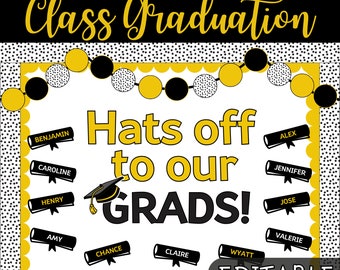 Graduation Bulletin Board Kit | Printable & Editable | Cap and Diploma | Congratulations Grad | Classroom Graduation | Student Celebration