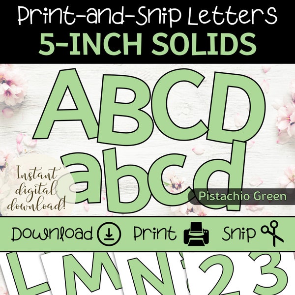 Light Green Bulletin Board Letters, Printable Letter Set for Teacher Classroom, Display Letters in Pistachio Green, DIY Signs & Banners