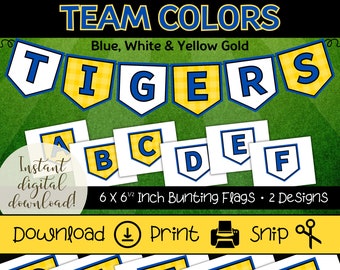 Blaue und gelbe Wimpelketten: Schulbanner (Druckbarer digitaler Download)