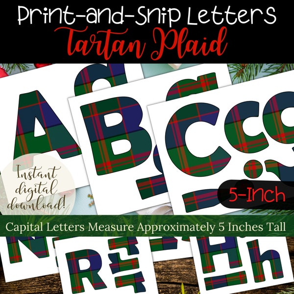 Tartan Plaid Bulletin Board Letter Set | Printable Holiday Letters | Blue, Green, Red Plaid | Christmas Board Letters | Winter Themed Decor