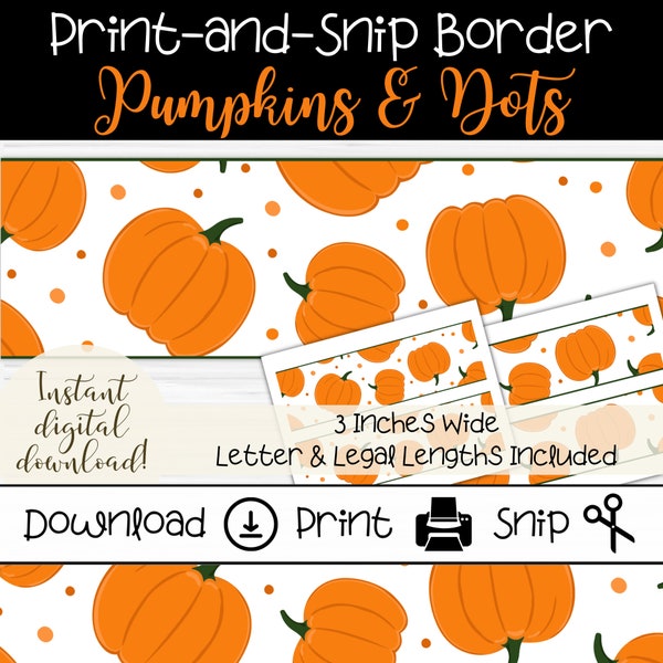 Pumpkin Bulletin Board Border Strips | Printable Fall Border for Classroom | Trim for Halloween Party Sign | Orange Pumpkin Theme Border
