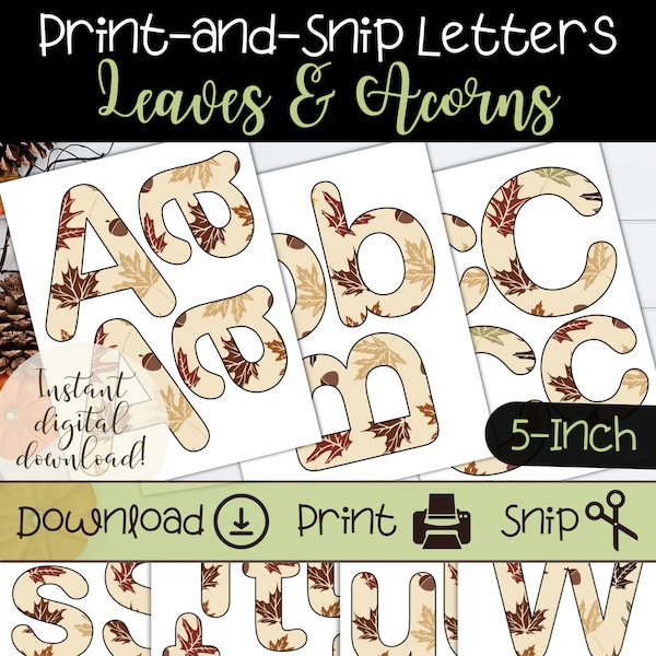 Fall Foliage Brown and Beige Printable Letter Set for Classroom Bulletin Boards, Holiday Party Signs, and DIY Banners for Autumn Festivities