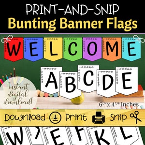 Banderas de banderines / Letrero de aula imprimible / Letras de tinta negra / Mensaje personalizado / Estandarte escolar lindo / Diseño de impresión fácil