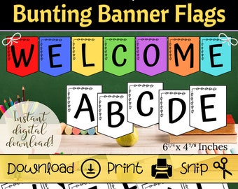 Printable Bunting Banner Flags for Teacher's Classroom Bulletin Boards, DIY Party Signs, Homemade Banners and Signs, Print and Cut Flags