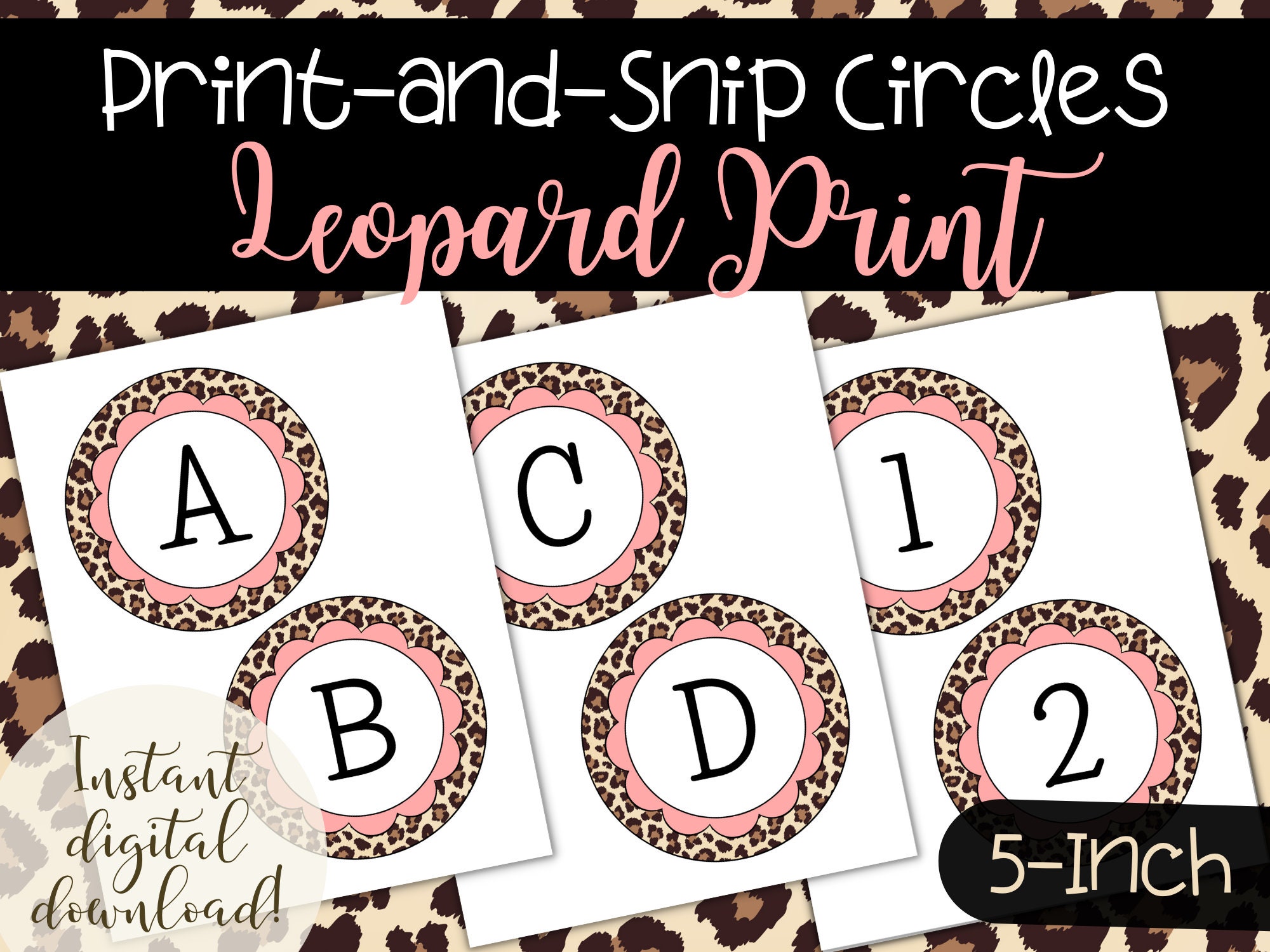 printable leopard print bulletin board circle letters and etsy