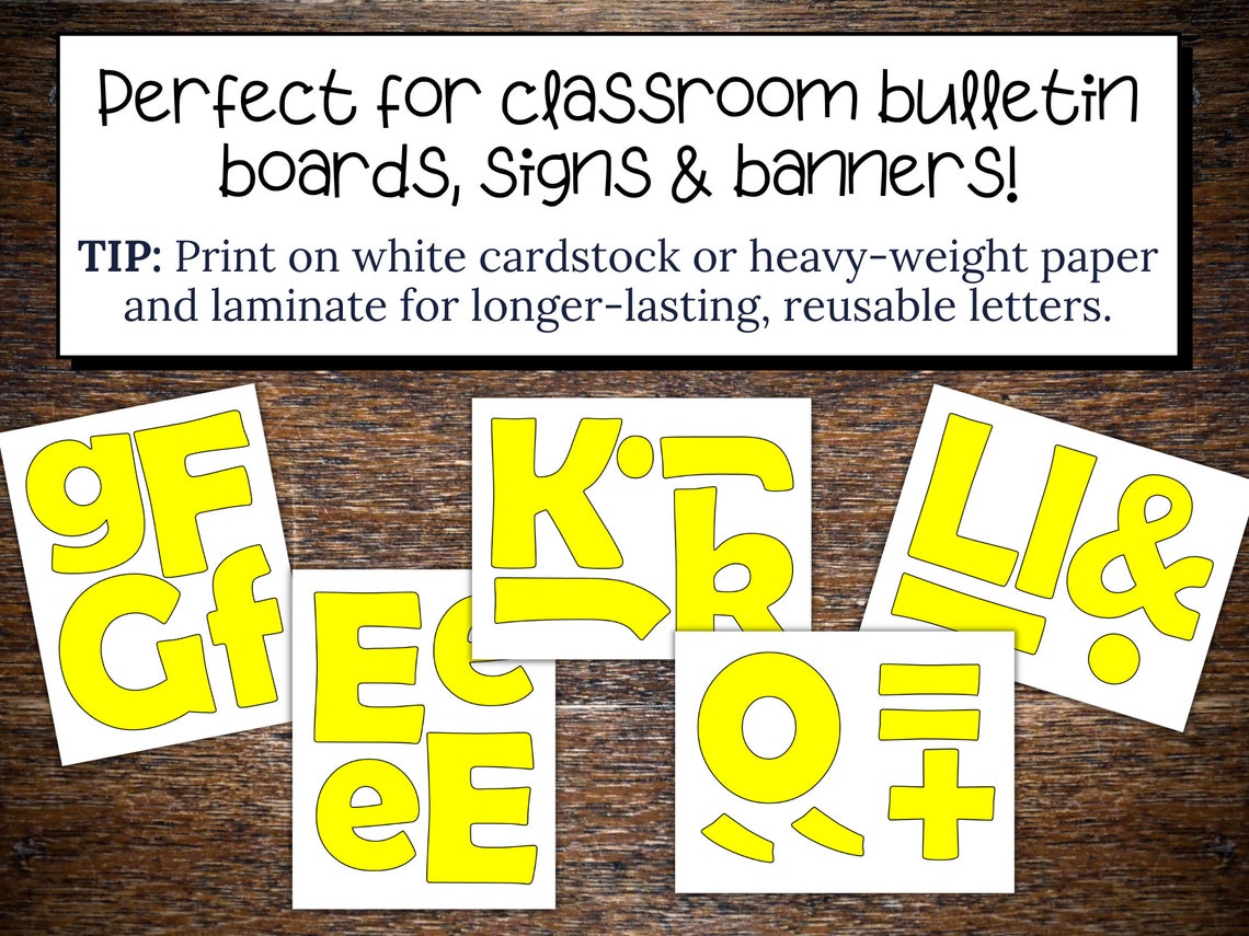 Printable Yellow Bulletin Board Letters With Black Outline for Etsy