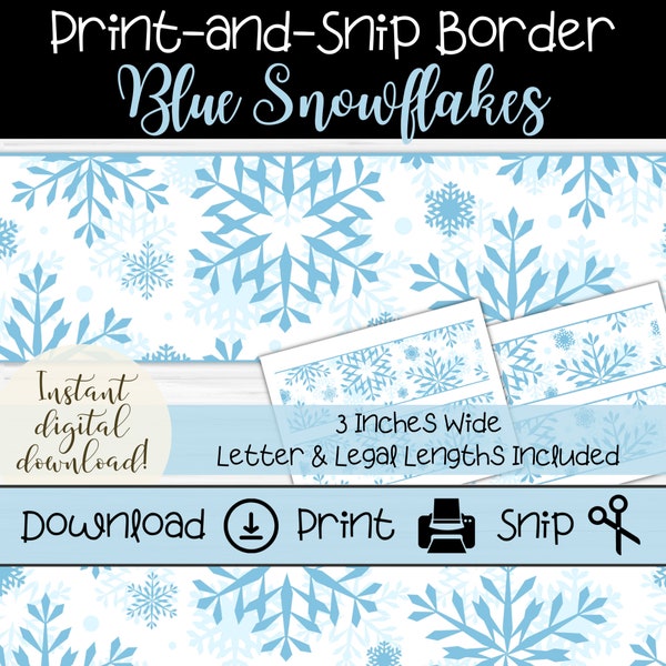 Blue Snowflakes Winter Bulletin Board Border | Printable Border for Classroom | Teacher Border | Christmas Snowflake Bulletin Board Trim