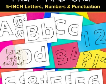 Lettres imprimables pour tableau d'affichage, police de caractères avec contour noir de 5 pouces (modèle PDF)