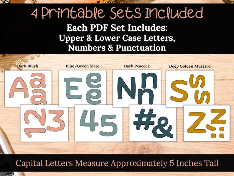 Printable Bohemian Color Palette Letter Sets for Bulletin Boards, DIY