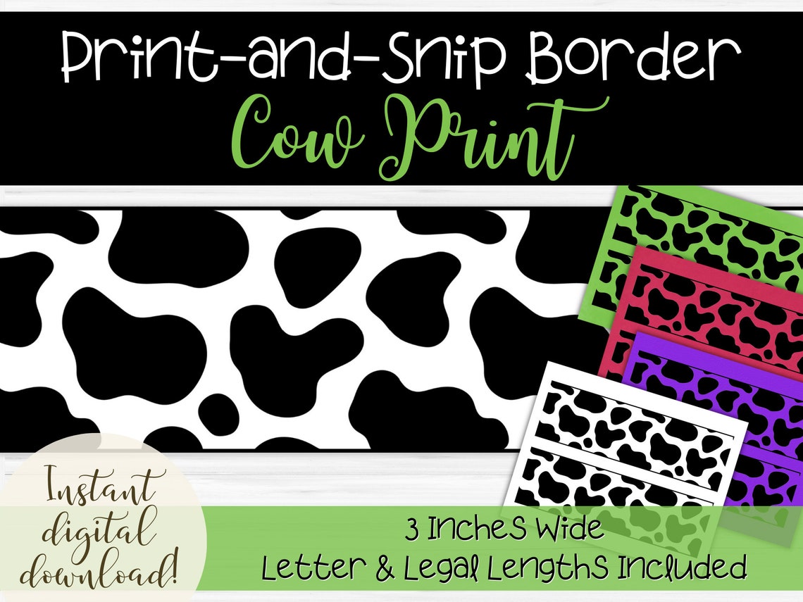 Cow Print Bulletin Board Border Black Ink Printable Trim Instant
